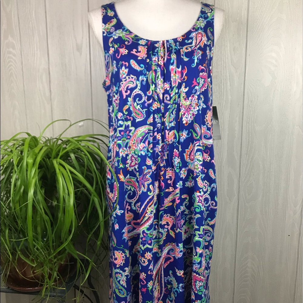 Lauren Ralph Lauren blue sleeveless bright paisley print dress